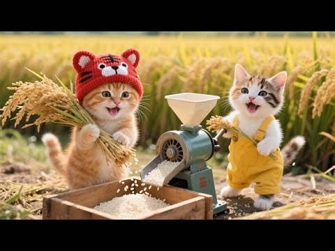 🍚 "Mom, Where Does Rice Come From?" | Mama Cat takes her Tiger-hat & Calico kittens to plant rice