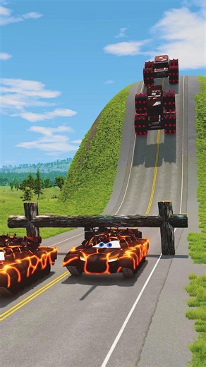 Colourful Buses & Dumper Trucks vs Log Trap #7 😱 BeamNG Drive