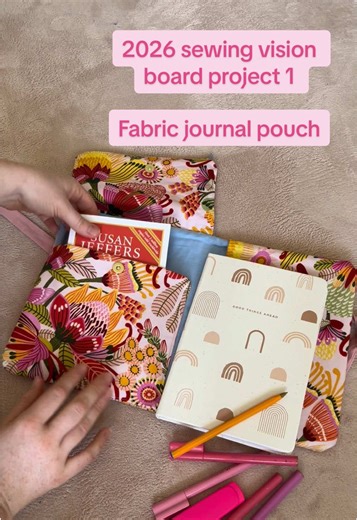 The first project from my 2026 January sewing vision board is complete! ✨🪡 This year I’m trying to sew more by creating monthly project lists, using what I already have, skipping patterns where I can (or using free patterns), and letting projects be imperfect. This journal wrap pouch was made from scrap fabric (originally from @Spotlight), guided by an idea in my head rather than a pattern. At this stage it feels more like a prototype than a final piece, but I’m honestly okay with that! I alrea