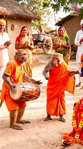 Real Bhajan Dance | Monkeys Playing Dholak in Village #shorts #viral
