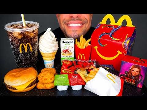 ASMR MCDONALD’S ICE CREAM CONE CHEESY CHEESEBURGERS CHICKEN NUGGETS FRENCH FRIES *BIG BITES*