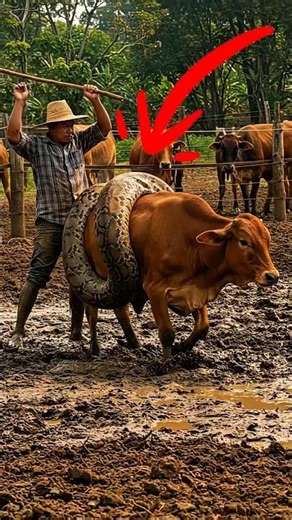 Python Attack on Cow 😱 Farmer Saves at Last Second! #shorts #animals #trending #ytshorts #usa #viral