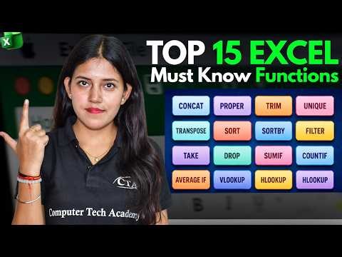 Top 15 Excel Functions for Office Work with Practical Examples | MS Excel | Computer Tech Academy