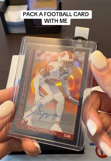 Packing a Benjamin Morrison /10 2025 NFL Topps Chrome Black Refractor Autographed Rookie trading card! Packed with @ASM | A Simple Mailer 🧲🌱! Get 15% off an order using code ROOKIEDUO15 🙌 They have mailers to fit top loaders AND graded cards - link in bio. Browse all of our trading cards on eBay and CollX! #tradingcards #topps #sportscards #packwithme #packorders