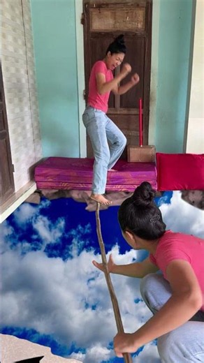 Hana escaping danger with a hammer