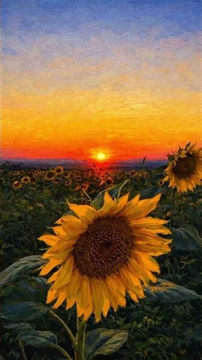 Sunset Over a Sunflower Field 🌻