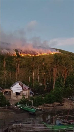Rapidly spreading grass fire in Palumbanes Islands, Catanduanes, Philippines