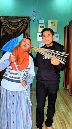 Dad has a broom made of coconut fiber. Mom has a broom made of coconut fiber.