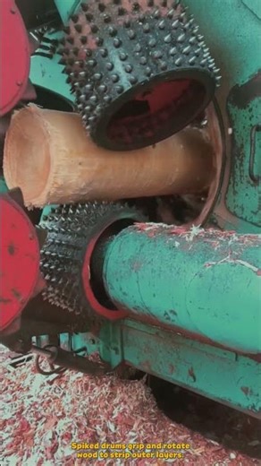 Log Debarking Machine Removes Bark Fast Using Spiked Roller System #machine