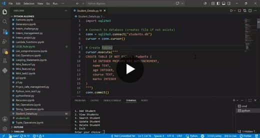 #python #pythonprogramming #sqlite #studentmanagementsystem #crudoperations #softwaredevelopment #pythondeveloper #codingjourney | Sujatha Sevireddy