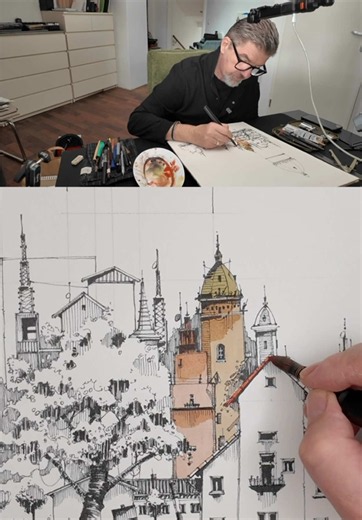 Ink and watercolor, a short insight at my 30 min. tutorial on youtube (link in bio) #ink #howtodraw #watercolor