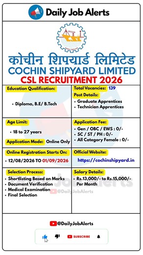CSL Recruitment 2026 | New Vacancy 2026 | Daily Job Alerts #shorts