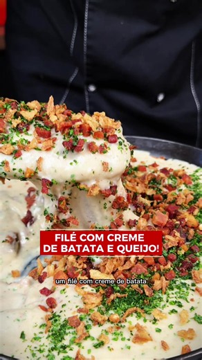 Filé com creme de batata e queijo — receita fácil para 4 pessoas
