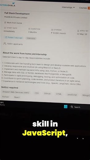 🚀 Full Stack Developer Internship | ₹1x,xxx Stipend | React Next.js AI | Freshers