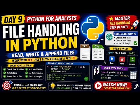 Python File Handling Tutorial 🔥 | Read, Write & Append Files in Python | Day 9 Python for Beginners