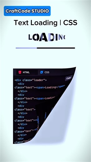 Text Loading | CSS | CraftCode STUDIO Learn HTML & CSS the easy way — one short at a time! In this video, I build a clean, modern UI using simple frontend code. If you’re learning web development, UI/UX, or just love modern designs, these quick tutorials will help you level up fast. 💻 Tech Used: HTML, CSS, Frontend ✨ Topics: UI Design, Creative Layouts, CSS Tricks, Animations 🚀 Goal: Build better websites with clean and modern UI #learncoding #fyp #htmlcss #frontend #webdeveloper