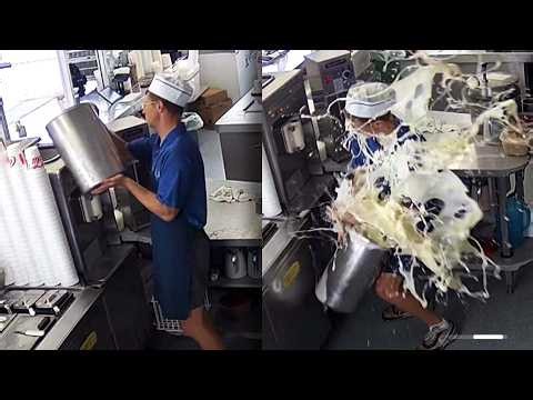 Frozen Custard Shop Worker Spills Sticky Shake Mix All Over Himself