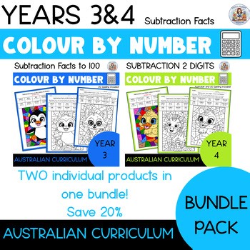 Color By Number Math Bundle – Subtraction Facts Grade 3 and Grade 4