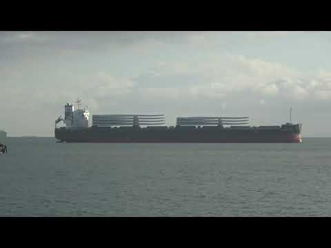 Wind Turbines on this Massive Ship near Shore at The Strait of Gibraltar 05 Jan 2026