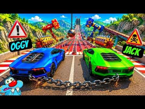 High Speed Jump CRASHES Two Cars Chained Together! 😂 | OGGY & Jack Funny Reaction
