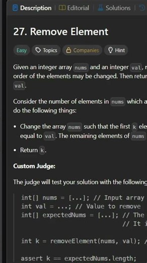 LeetCode 27 Remove Element in Java 🔥 #shorts