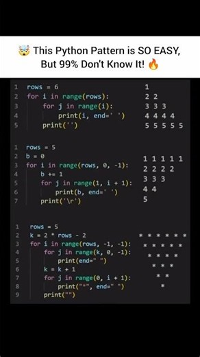 🐍 Python Pattern Trick Is SO EASY! 🤯🔥 | 99% Don’t Know It! #devloper #coding #programming #tech