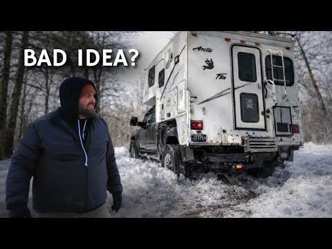 Truck Gets Stuck - Deep Snow & Mud! Minnesota Winter Camping