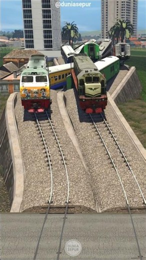 2 Kereta Api Penumpang Melintasi Rel Bergelombang Bikin Pusing #railroad #railway #train #shorts
