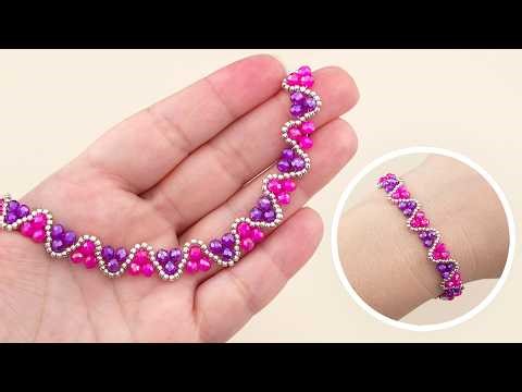 DIY Wavy Beaded Bracelet Tutorial with Crystals & Silver Seed Beads | Easy Jewelry Making @beadlot