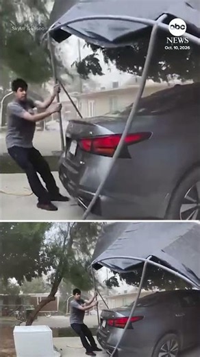 Strong winds blow carport off foundation in Southern California