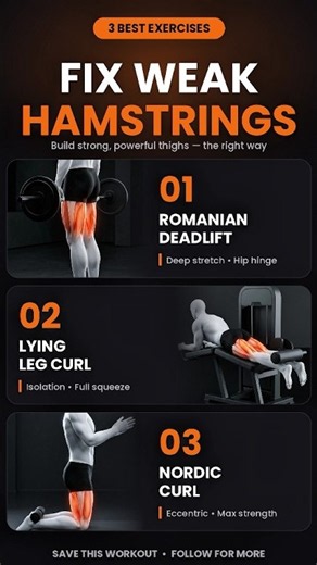 3 Best Exercises to Fix Weak Hamstrings 🔥 Build Stronger Thighs #shorts #viral #trending #fyp #gym