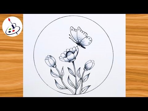 How to draw a Butterfly on Flower||Simple Pencil Sketch||Easy Drawing ideas for Beginners