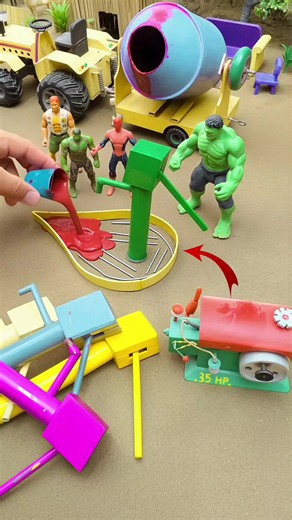 Diy mini tractor making big red blood drop shape red concrete around mini water handpump for mini farming science project @DIY MINI TRACTOR @DIY MINI TRACTOR @DIY MINI TRACTOR #tractor #tracktor #farming #foryoupage #Foryou @MrBeast @Zach King