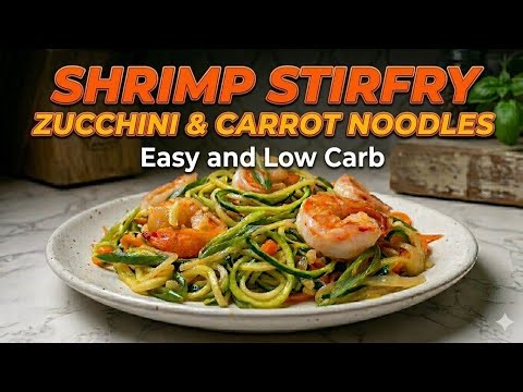 Shrimp Stirfry with Zucchini noodles & Carrot noodles