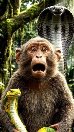 “Monkey Got Scared of a Real Snake 😂🐍”#shorts#ytshorts#viralshorts #funnymonkey#animalstory