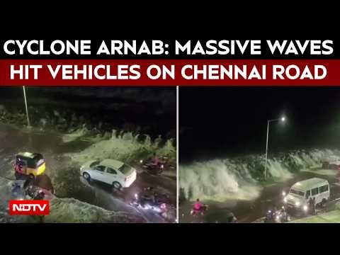 Cyclone Arnab: Massive Waves Hit Bikes, Cars And Autos On Chennai Road