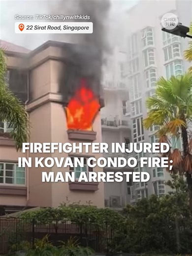 A firefighter was taken to hospital after sustaining a minor burn while putting out a fire at a residential unit at 22 Sirat Road in Kovan on Mar 2 at about 4pm. A 64-year-old man was arrested for mischief by fire, and three occupants had evacuated before SCDF arrived. #Singapore #sgnews #fire #SCDF