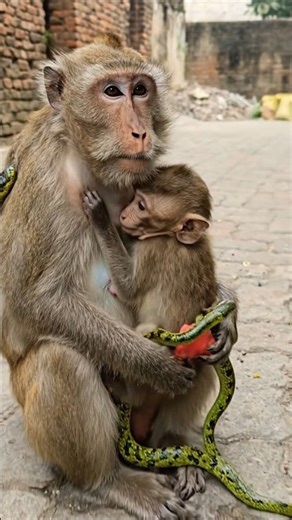 monkey snake friendship #monkey #bandar #monkeyvideos