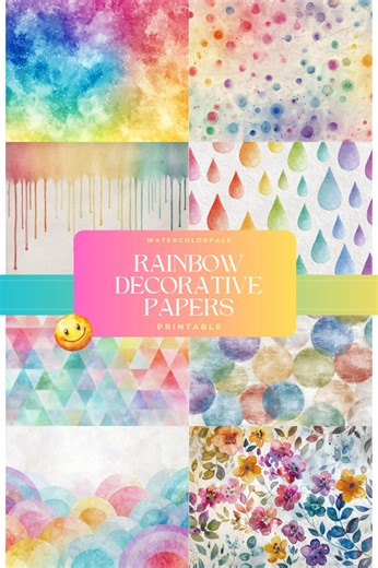 Rainbow Junk Journal Decorative Papers, Watercolor Craft Paper, Digital Download - Etsy