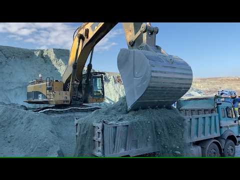 Caterpillar 385C Excavator | Double Bench Mining with Mercedes & MAN 4 Axle Trucks