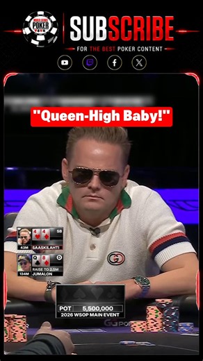 Queen-High Like a Boss?!Deep in the $10,000 Main Event, Lauri Saaskilahti turns his hand into a bluff, putting Lucas Jumalon to the test with just queen-high.