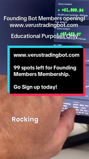 🚨 VERUS TRADING BOT IS OFFICIALLY LIVE 🚨 After months of building, testing, adjusting, and running our automated trading systems… We’re opening VERUS Trading Bot to our first 100 FOUNDING MEMBERS. And one spot is already gone. 99 FOUNDING MEMBER SPOTS REMAIN. If you’ve been following the bot results and wondering when we were going to open this up — this is it. Founding members are getting in at the beginning while we continue building, testing, and improving the VERUS trading platform. Once t