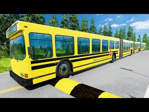 SCHOOL BUS, CITY BUS, LONG BUS Vs MASSIVE SPEED BUMPS - BeamNG.Drive