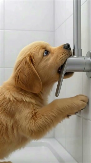 Curious Golden Retriever Tries to Turn On the Shower... And Instantly Regrets It 😂