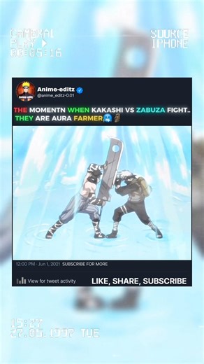 THE MOMENT WHEN KAKASHI VS ZABUZA FIGHT..THEY ARE AURA FARMER🥶🗿#naruto #anime #jujutsukaisen