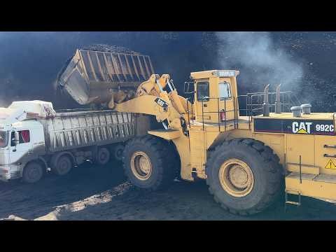 Caterpillar 992C Wheel Loader & Liebherr 964 Excavator Loading Coal On Trucks - S.G.M Melidis 4k