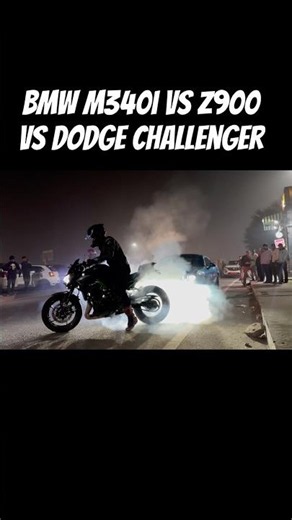 BMW M340i vs Dodge Challenger SRT vs Kawasaki Z900 Stage 2 🔥😈 Drag Race! #z900 #ytshorts #shorts