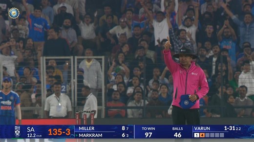 A double-wicket over! 🙌 ... and Varun Chakaravarthy is absolutely pumped! 👊 Updates ▶️ https://bit.ly/INDvSA-5thT20I-2025 #TeamIndia | #INDvSA | IDFC FIRST Bank | Indian Cricket Team