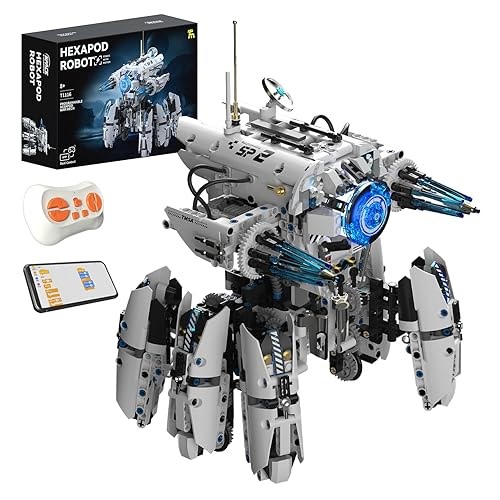 MOQIDI Programmable Hexapod Robot Building Kit, STEM Sci-Fi War Machine Six-Legged Robot with Dual Control, App &&#x