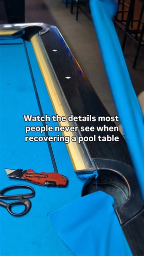 Recovering a rail isn’t just stretching cloth and stapling it down. It’s the small things- clean pulls, proper tension, tight folds, and clean edges- that decide how the table looks and plays. Most players never see this part, but they feel it on every shot. That’s the difference details make. 🎱 👉 Need your pool table moved, recovered or serviced? DM me! Zach Pool Table Mechanic | Installation • Recovery • Service TableFitters.com Will travel Interested in the pool table tools I use- visit the